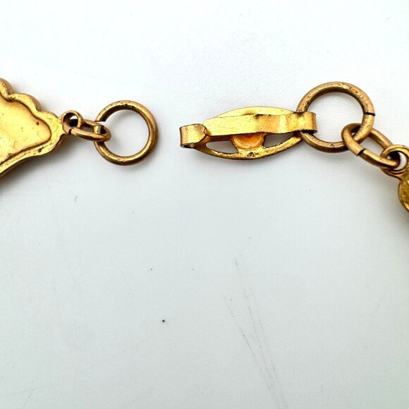 Brass Art Nouveau Revival Link Necklace Mid-Century Vintage 1970s Design 15" - Picture 6 of 8